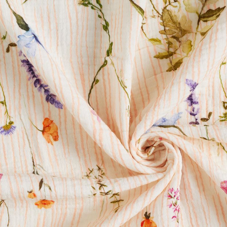 mussolina / tessuto doppio increspato fiori primaverili – bianco lana/arancio pesca,  image number 3