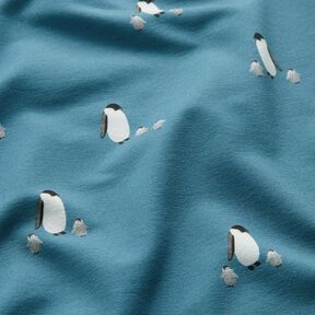GOTS French terry, felpa estiva Famiglia dei pinguini stampa digitale – colore blu jeans, 