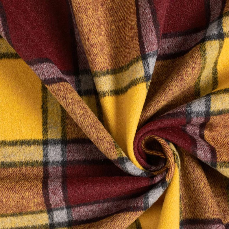 tessuto per cappotti Quadro ruvido – rosso Bordeaux/giallo curry,  image number 3
