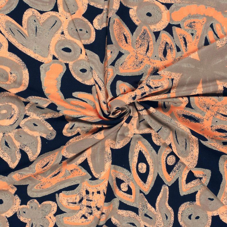 jersey di viscosa Fiori dipinti – blu notte/arancio pesca,  image number 3