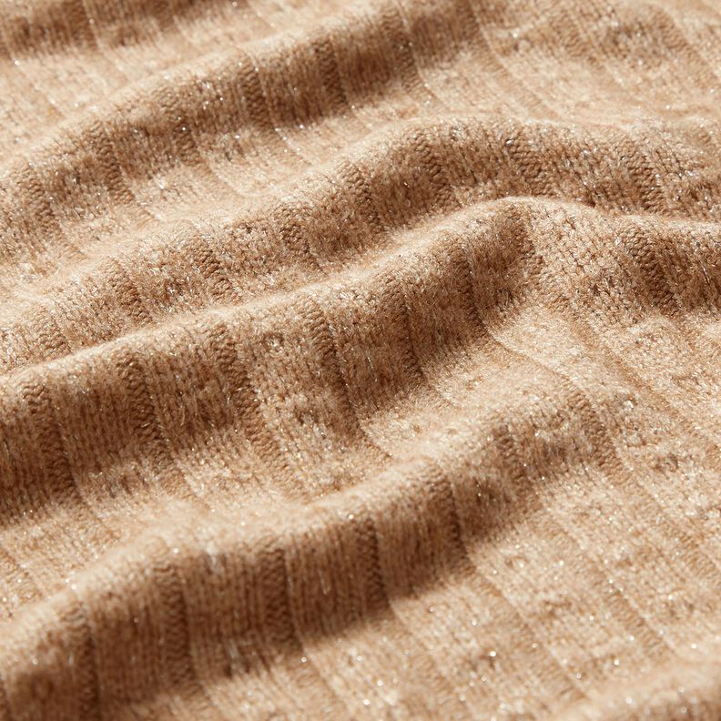 tessuto in maglia Ajour eleganti strisce glitterate – marrone chiaro,  image number 2