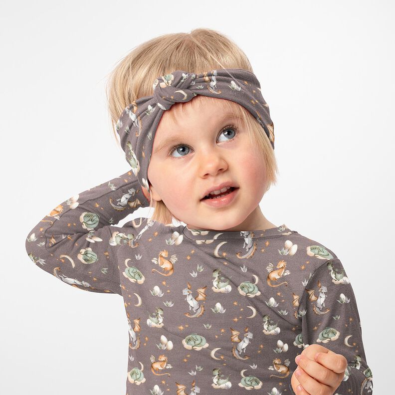 French terry, felpa estiva Draghi carini stampa digitale – talpa scuro,  image number 5