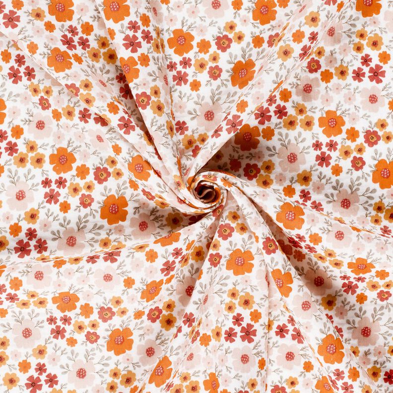 mussolina / tessuto doppio increspato prato fiorito – avorio/arancio pesca,  image number 3