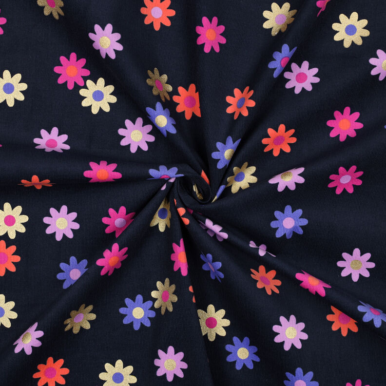 velluto a costine Fiori con stampa glitterata | Poppy Fabrics – blu marino, image number 3