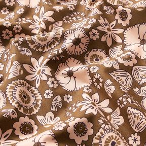 tessuto in cotone cretonne Fiori retrò – verde oliva/rosé, 
