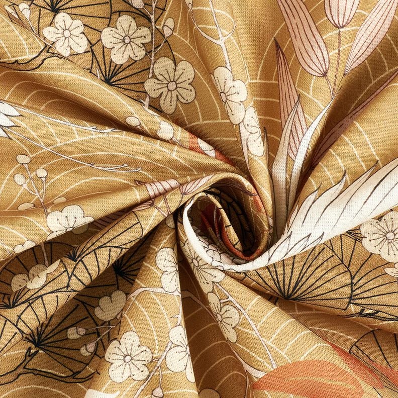 tessuto arredo tessuti canvas Gru artistiche – senape/avorio,  image number 3