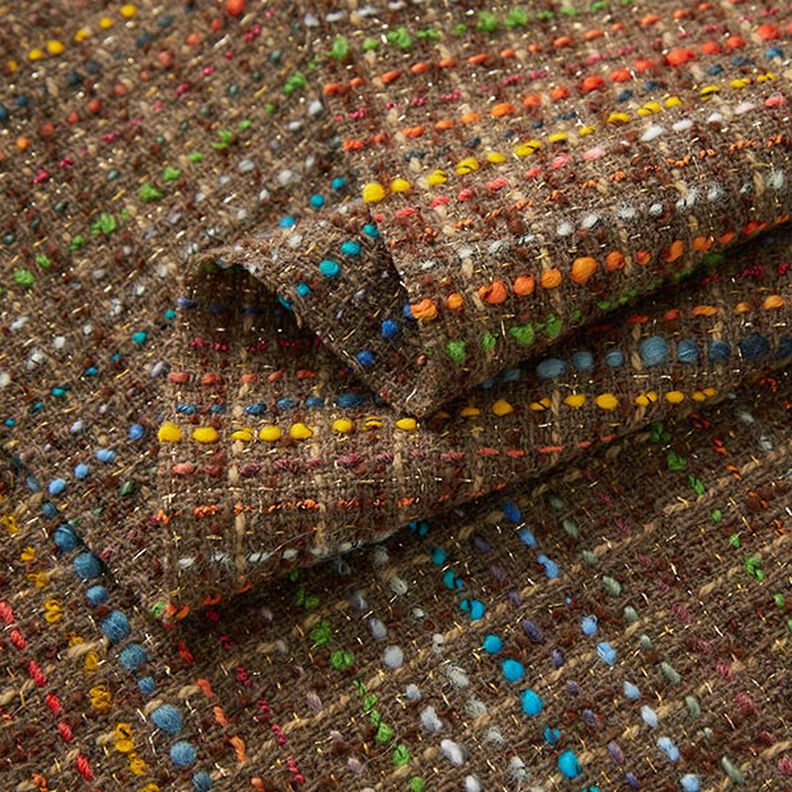 Misto lana vergine bouclé a righe colorate e lurex – marrone medio,  image number 4