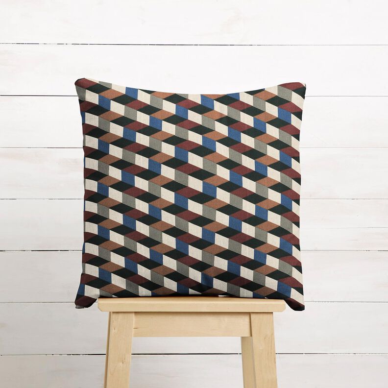 tessuto arredo mezzo panama Cubi minimalisti – naturale/blu,  image number 6