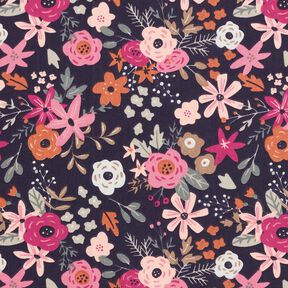 popeline di cotone Mazzi di fiori – nero-azzurro/porpora, 