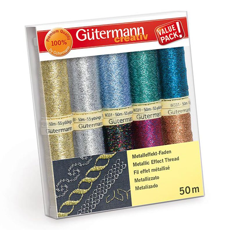 set filo da cucito effetto metallizzato [ 50m | 10 pezzo/i ] | Gütermann creativ – mix di colori,  image number 1