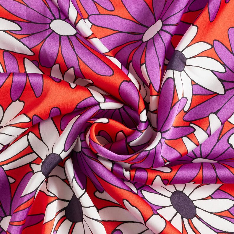 Satin con fiori espressivi – arancione/lillà rosso, image number 3