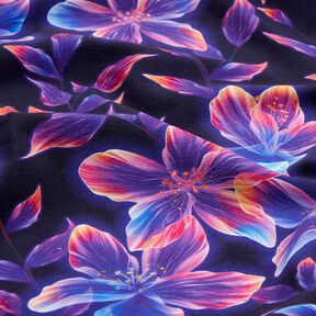 jersey di cotone Fiori luminosi | Glitzerpüppi  – blu notte/arancio pesca, 