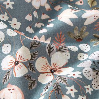 popeline di cotone fiori acquerello stampa digitale – grigio blu, 