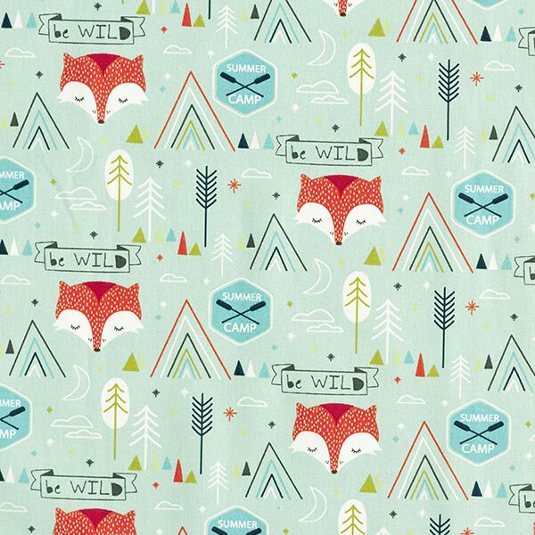 tessuto in cotone cretonne volpe Be Wild – verde pastello,  image number 1