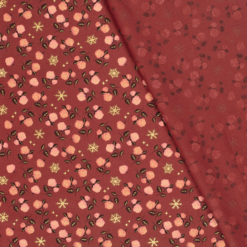tessuto in cotone popeline Rose classiche – rosso scuro/oro,  image number 4
