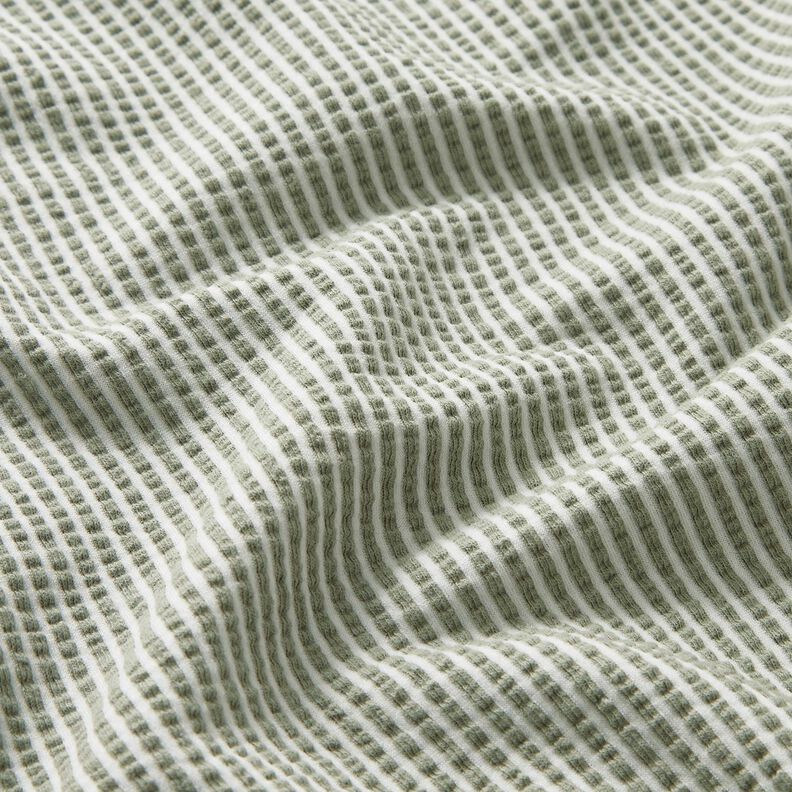 jersey di cotone seersucker Righe sottili – canna palustre/bianco,  image number 2
