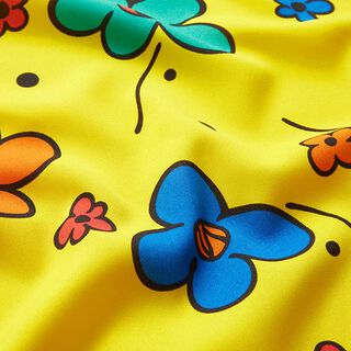 Tessuto carnevale con divertenti fiori – giallo, 