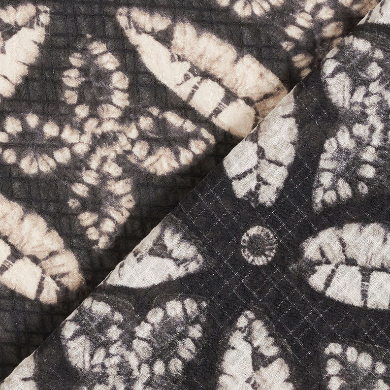 Ciffon increspato con foglie stampate – nero/beige,  image number 5