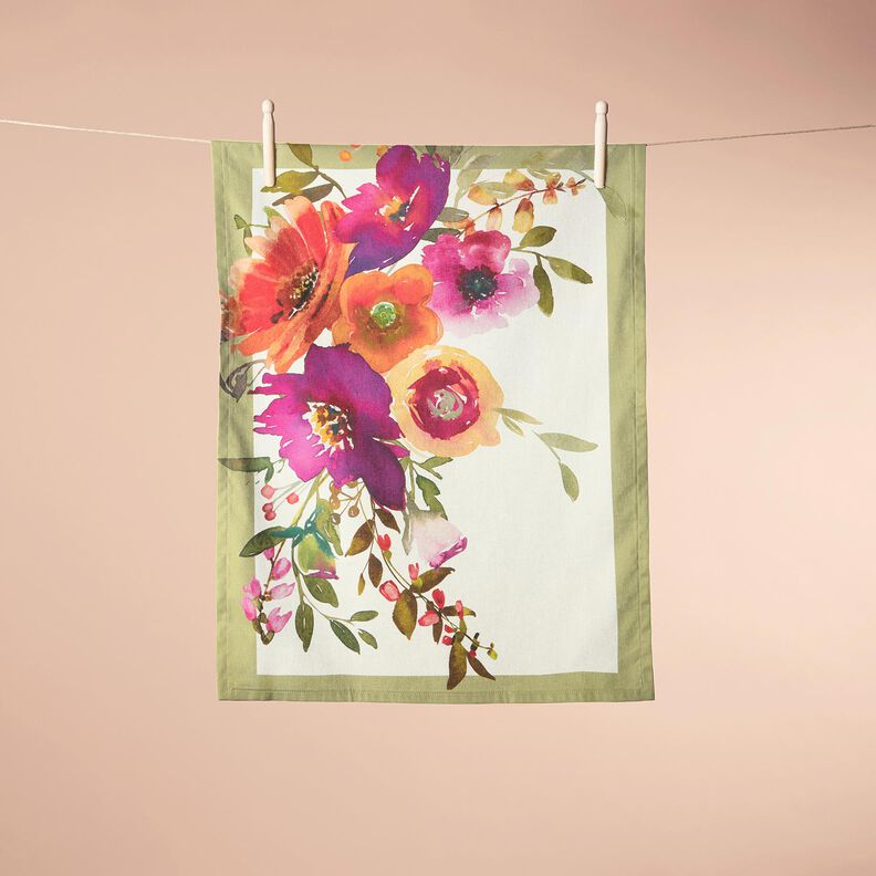 taglio di tessuto arredo Trio Fiori acquerello – avorio/bacca,  image number 7