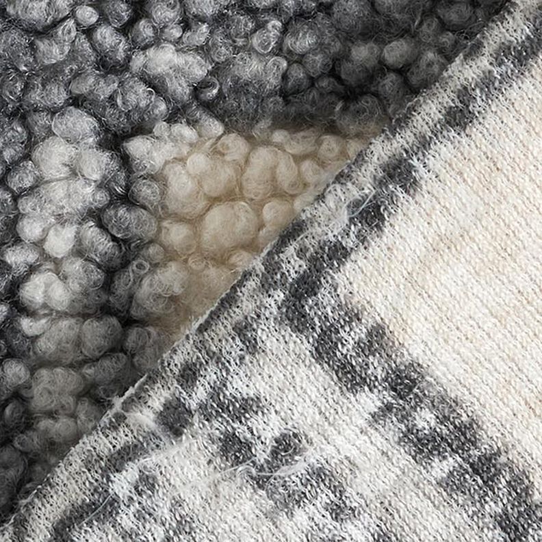 tessuto in maglia, bouclé, quadri – bianco lana/grigio,  image number 4