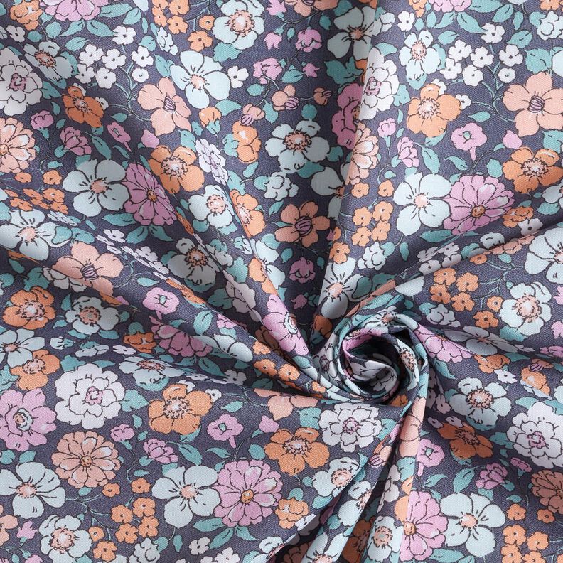 GOTS popeline di cotone Prato fiorito | Poppy Fabrics – grigio ardesia,  image number 3