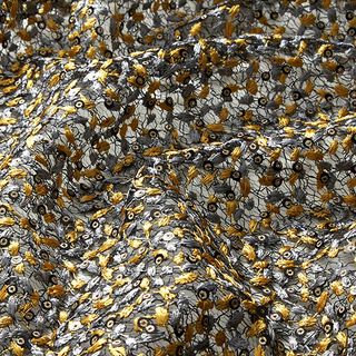 Tessuto in pizzo tralci floreali e paillettes – nero/oro, 