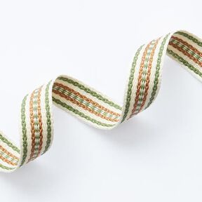 nastro tessuto motivo etnico [ 15 mm ] – bianco lana/verde, 