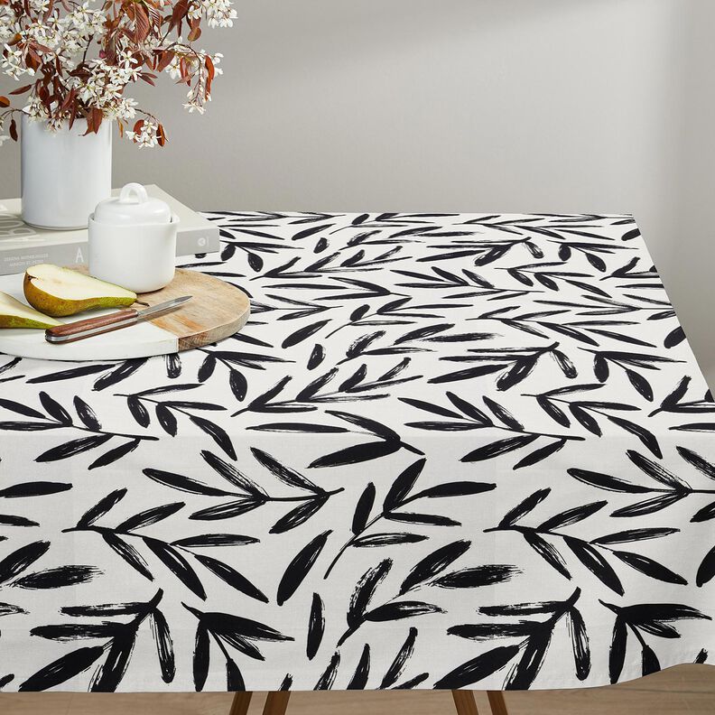 tessuto arredo mezzo panama foglie minimal – nero/avorio, image number 7