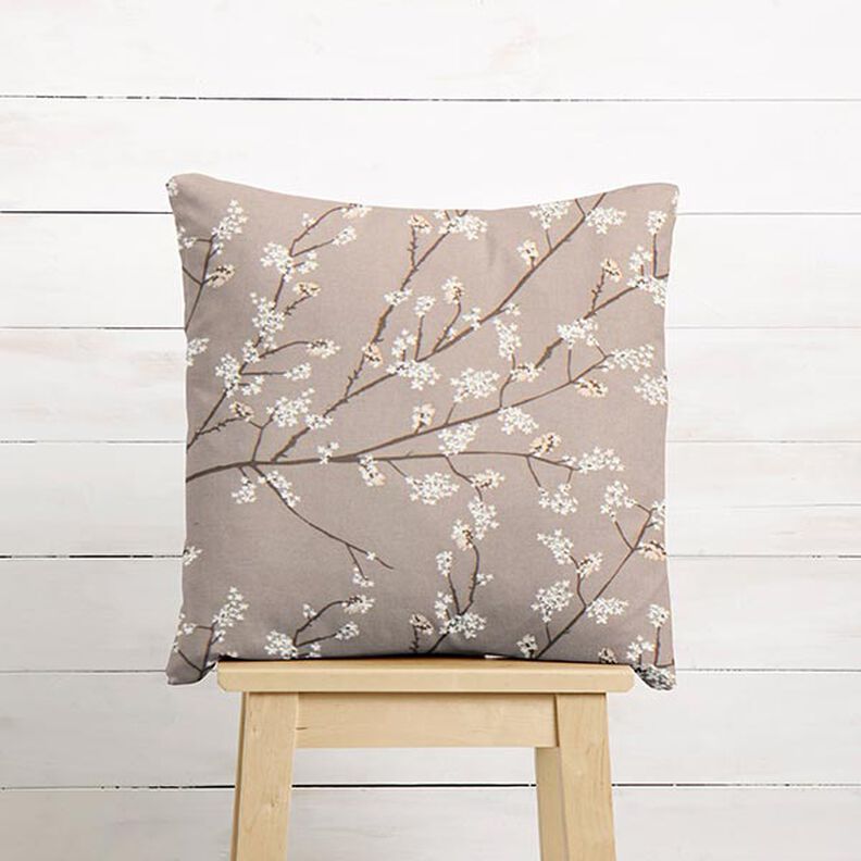 tessuto arredo mezzo panama Rami in fiore – talpa,  image number 7