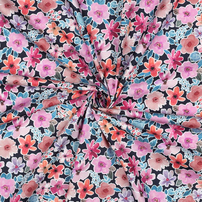popeline di cotone fiori | Poppy Fabrics – nero-azzurro,  image number 3