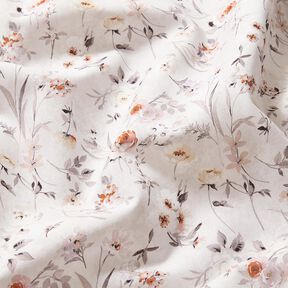 tessuto in cotone popeline Sottili rami di fiori – grigio argento/beige chiaro, 