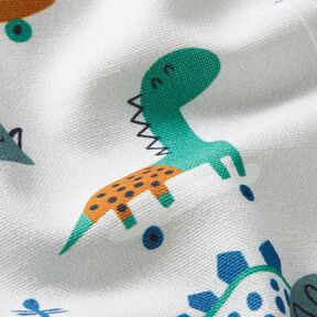 tessuto arredo mezzo panama Dinosauri pattinatori – grigio argento/menta piperita, 
