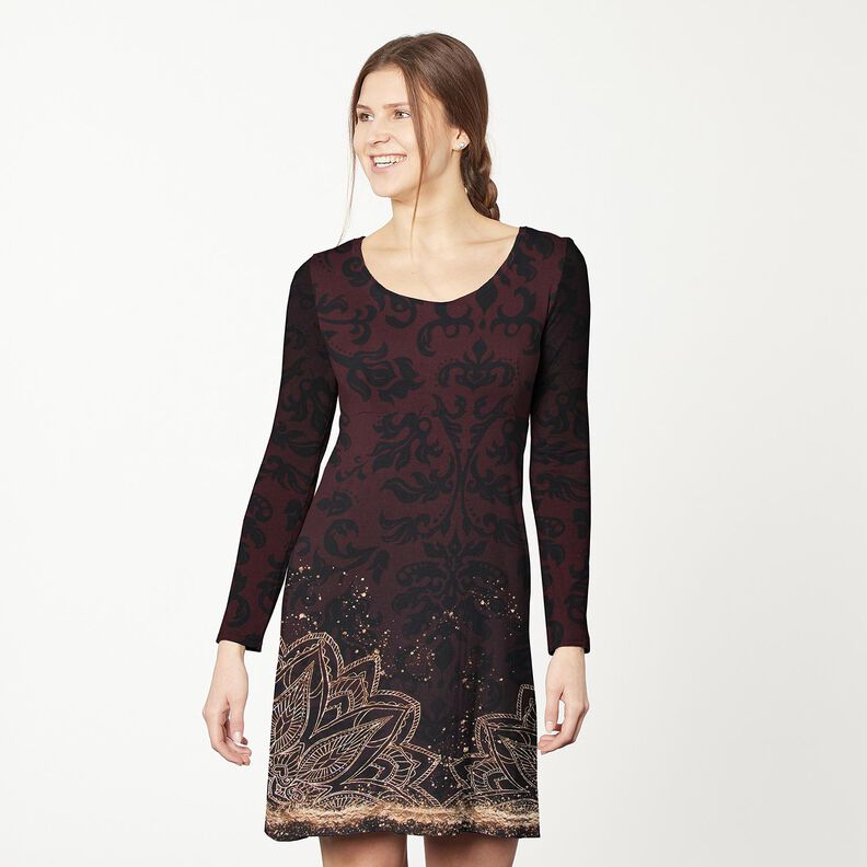 jersey di cotonetessuto con bordura Mandala con macchie dorate | Glitzerpüppi – marrone nerastro/oro,  image number 6
