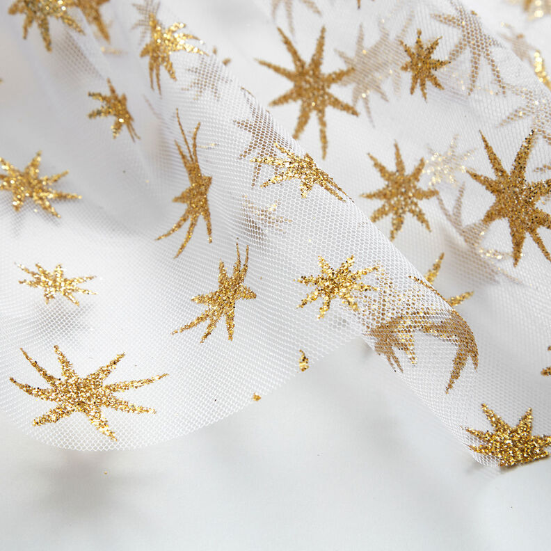 Tulle con stelle brillanti – bianco/oro,  image number 5