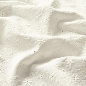 Batista di cotone ricami a giorno Tralci di fiori – bianco lana, 