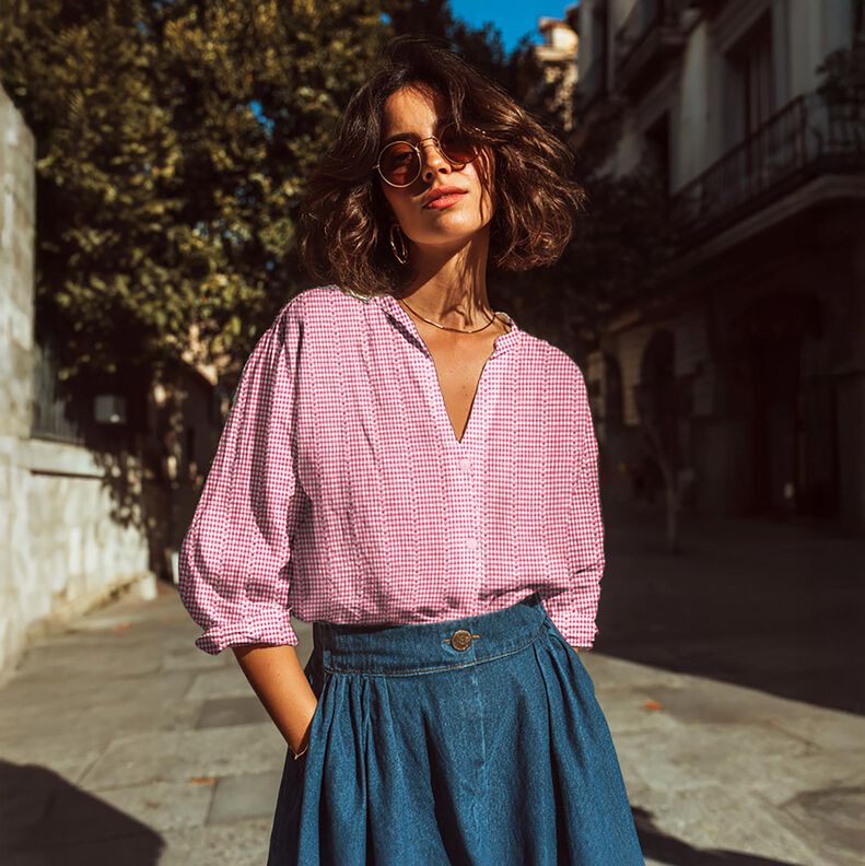 tessuto in cotone Jacquard quadri e cuori – pink/bianco, image number 5