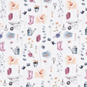 tessuto in cotone popeline Giardinaggio – bianco/grigio blu, 