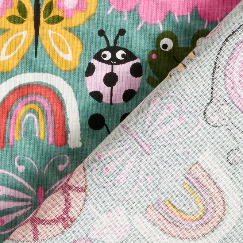 tessuto in cotone cretonne Farfalle e api – eucalipto/rosa,  image number 4