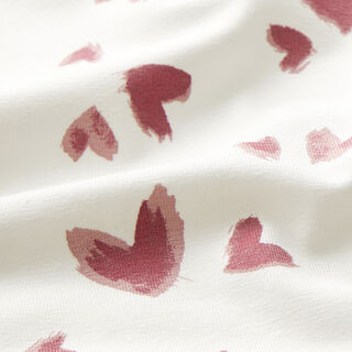 jersey di cotone Cuori dipinti – bianco lana/rosa antico scuro, 