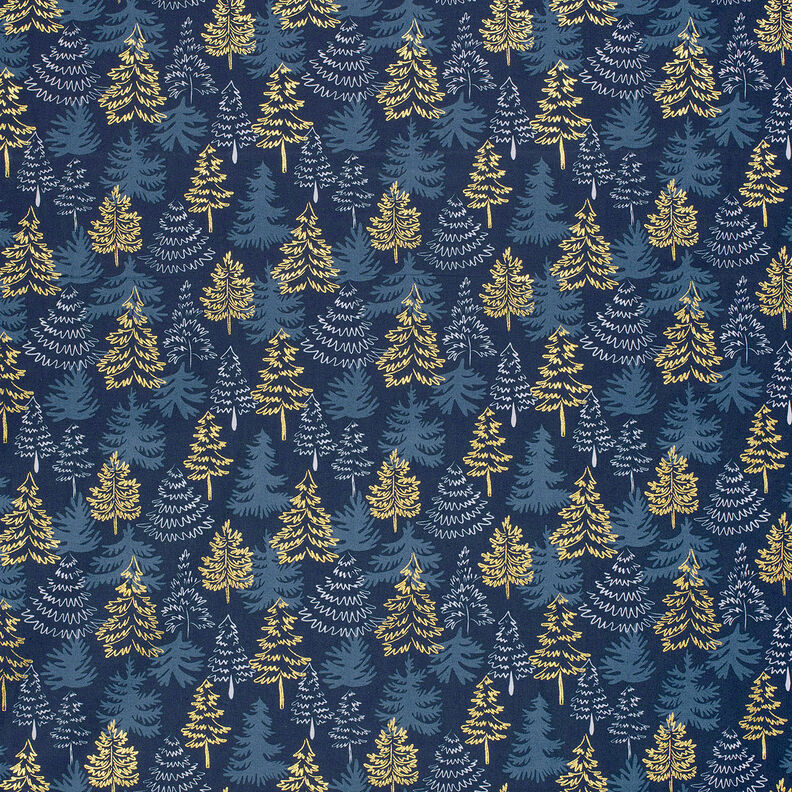tessuto in cotone popeline Delicati abeti – blu notte/oro,  image number 6