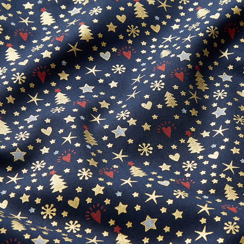 tessuto in cotone popeline Cuori e stelle – blu notte/oro, image number 2