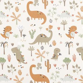 popeline di cotone Dinosauri felici – crema/marrone capriolo, 
