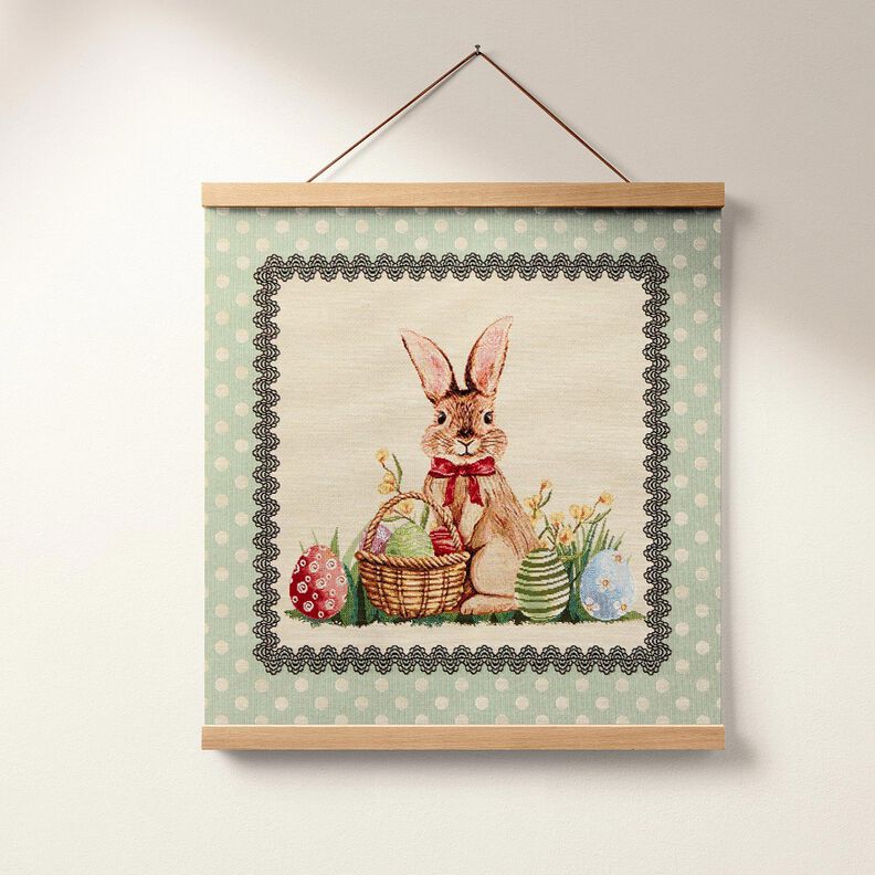 taglio di tessuto arredo gobelin Dolce coniglietto pasquale – beige chiaro/menta chiaro,  image number 6