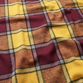 tessuto per cappotti Quadro ruvido – rosso Bordeaux/giallo curry, 