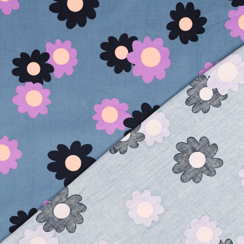 velluto a costine fiori | Poppy Fabrics – colore blu jeans/lavanda,  image number 4