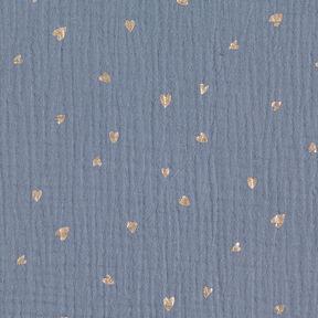 mussolina / tessuto doppio increspato Cuori stampa laminata | by Poppy grigio blu/oro effetto, 
