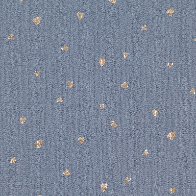 mussolina / tessuto doppio increspato Cuori stampa laminata | by Poppy grigio blu/oro effetto,  image number 1