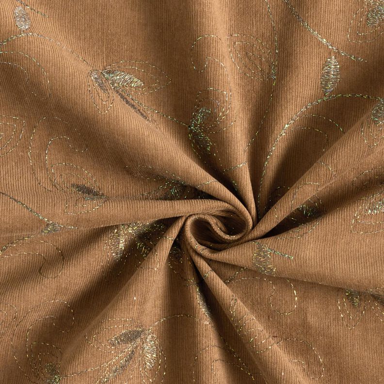 Velluto a costine con fiori ricamati glitterati – marrone chiaro,  image number 4