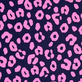 French terry, felpa estiva effetto jeans, stampa leopardata neon – blu notte/fucsia neon, 