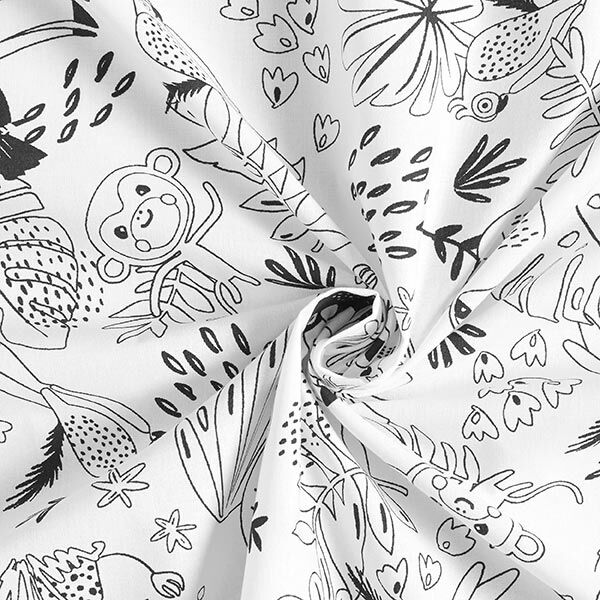 popeline di cotone tessuto da colorare, pappagalli – bianco/nero,  image number 3